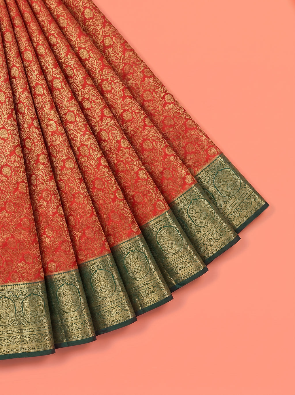 Red Tissue Brocade Semi Silk Saree
