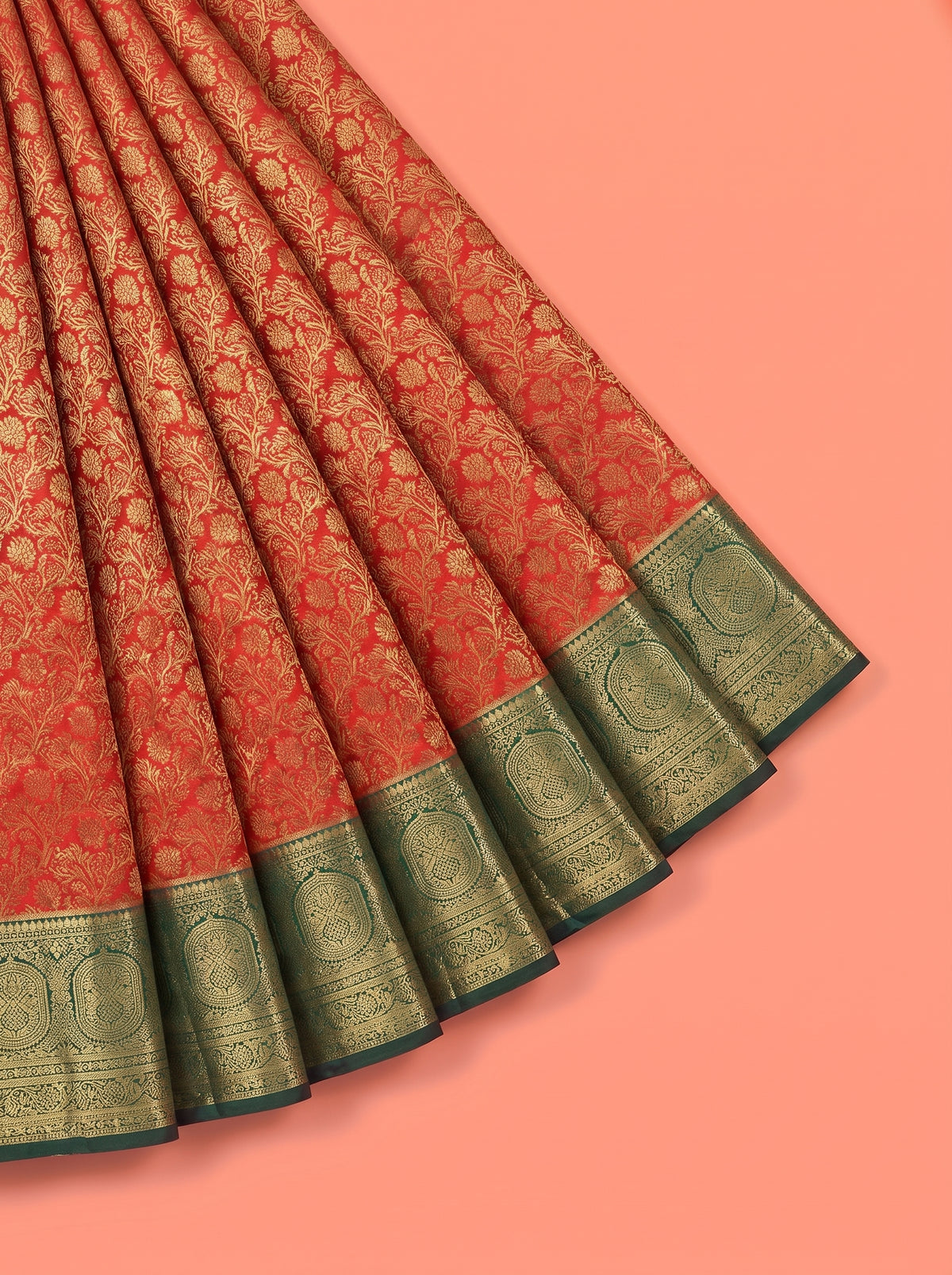 Red Tissue Brocade Semi Silk Saree