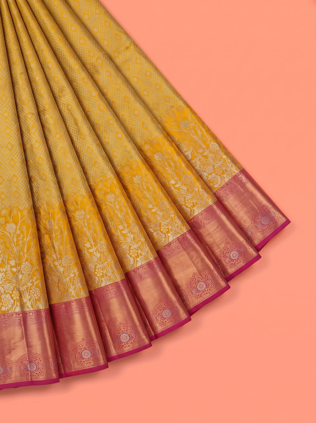 Yellow Tissue Brocade Semi Silk Saree