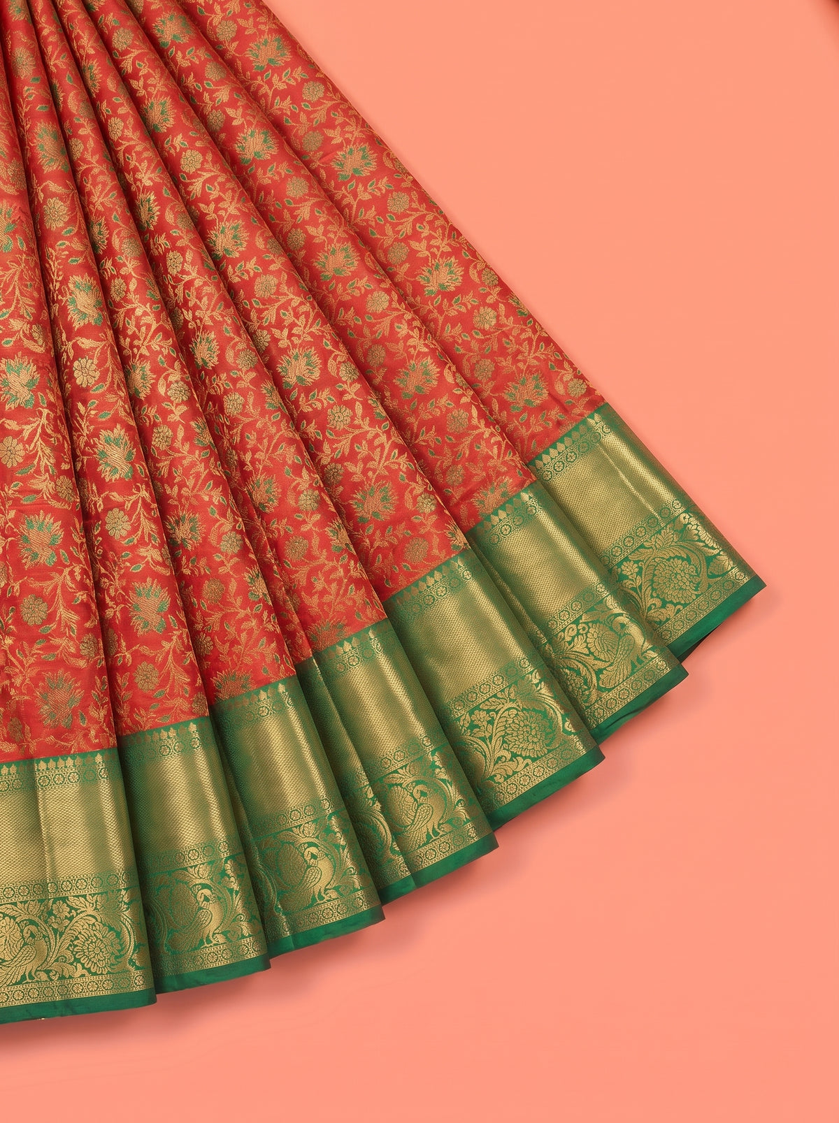 Red Tissue Brocade Semi Silk Saree