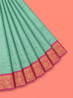 Mint Green Silk Saree with Geometric Woven Pattern and Floral Zari Pallu