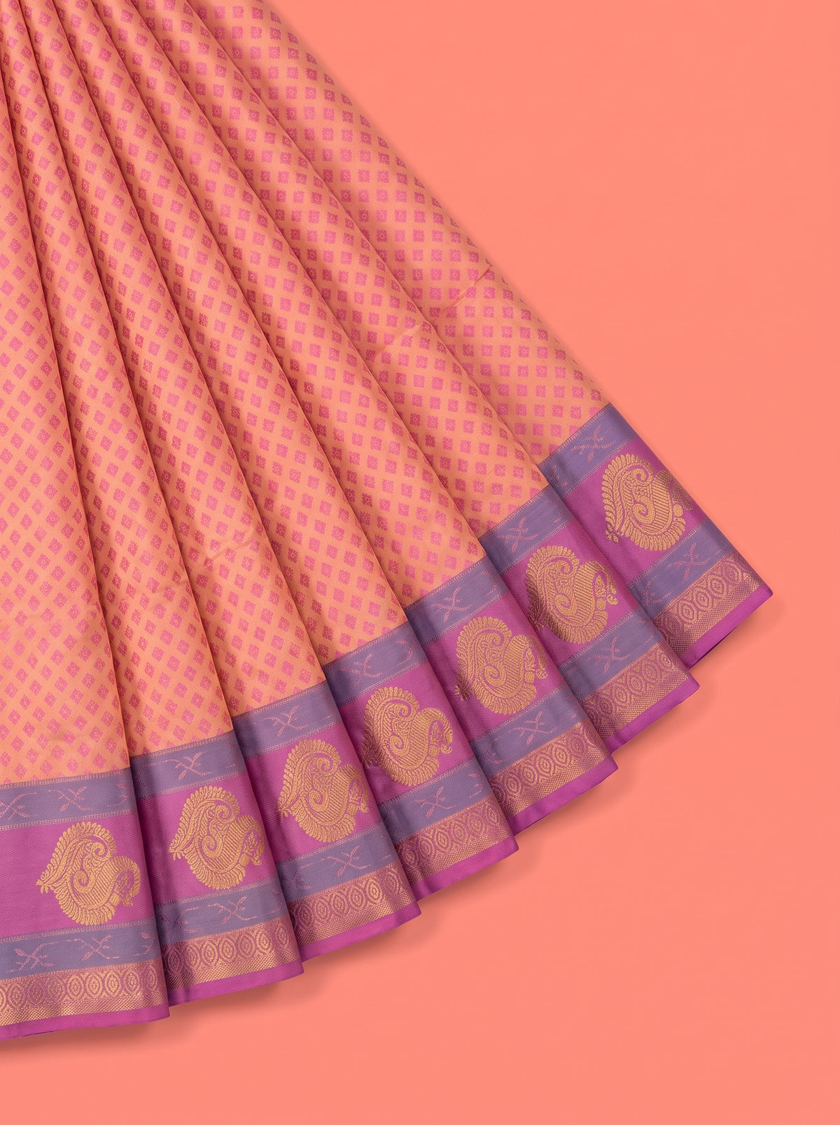 Orange Silk Saree with Woven Diamond Motifs and Paisley Zari Border