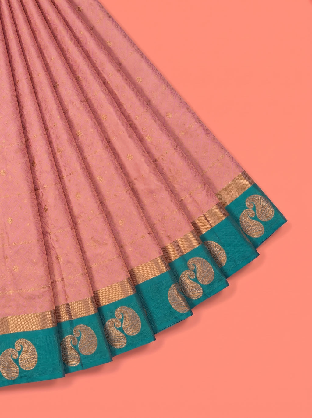 Pink Silk Saree with Geometric Woven Pattern and Paisley Pallu