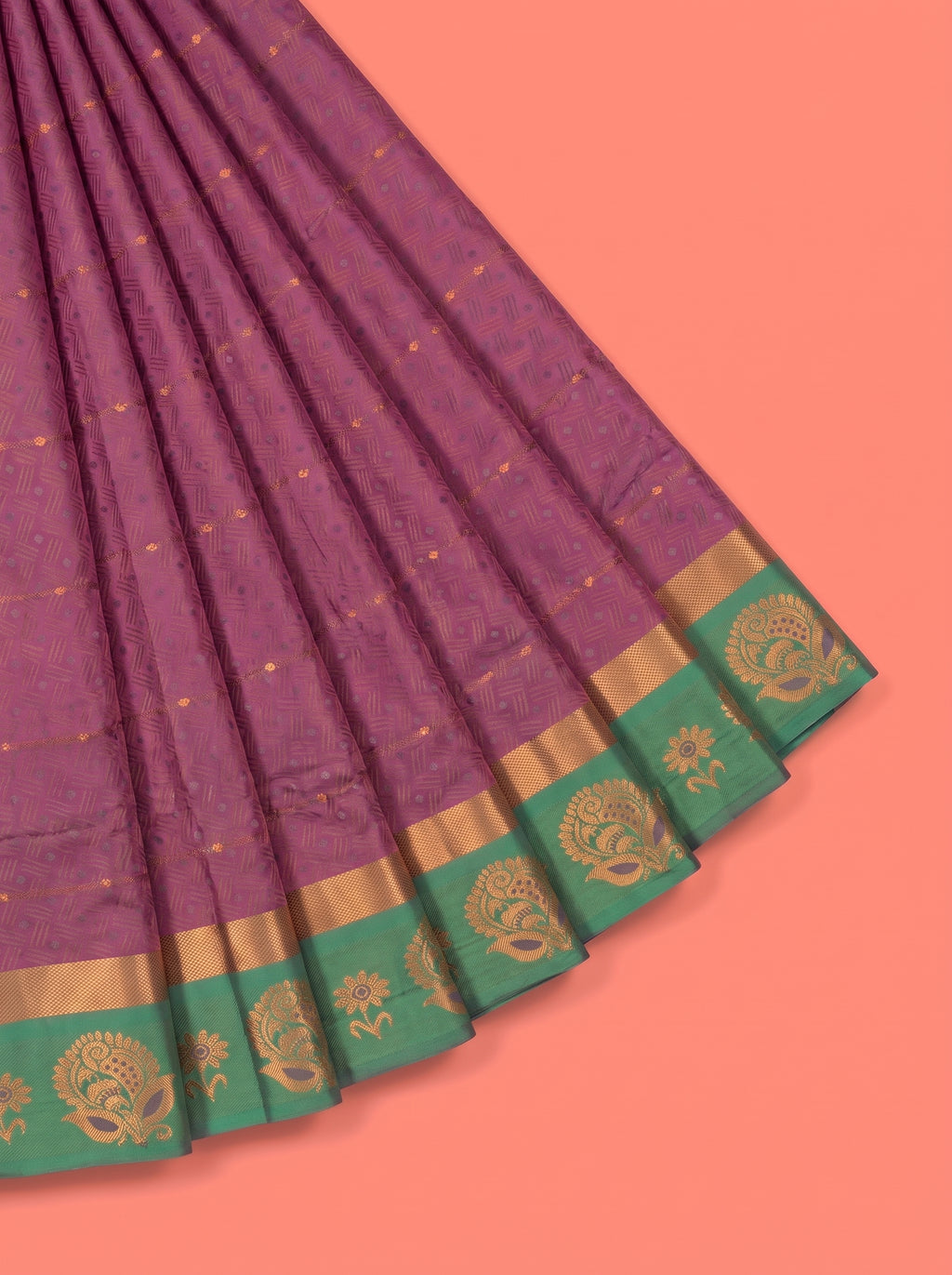 Magenta Silk Saree with Green Pallu and Paisley Zari Border