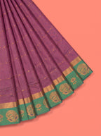 Magenta Silk Saree with Green Pallu and Paisley Zari Border