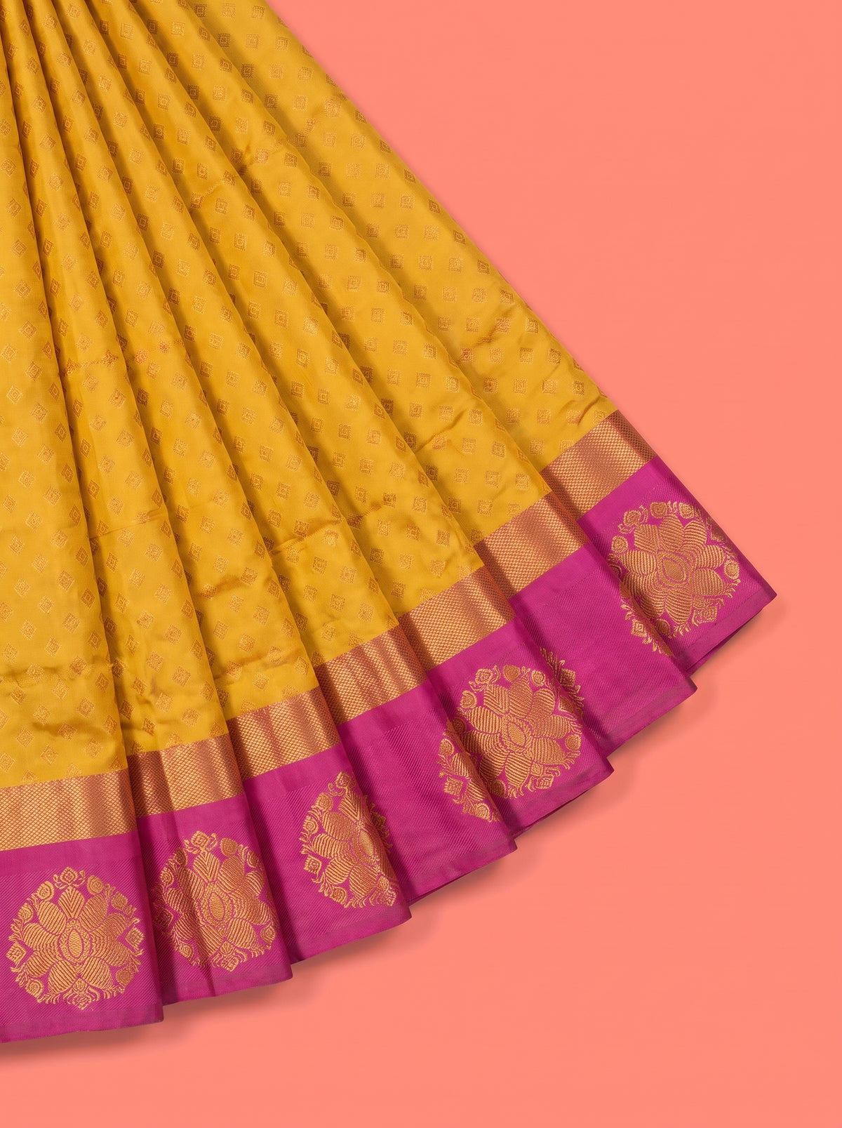Cream Silk Saree with Geometric Woven Motifs and Gold Zari Floral Border