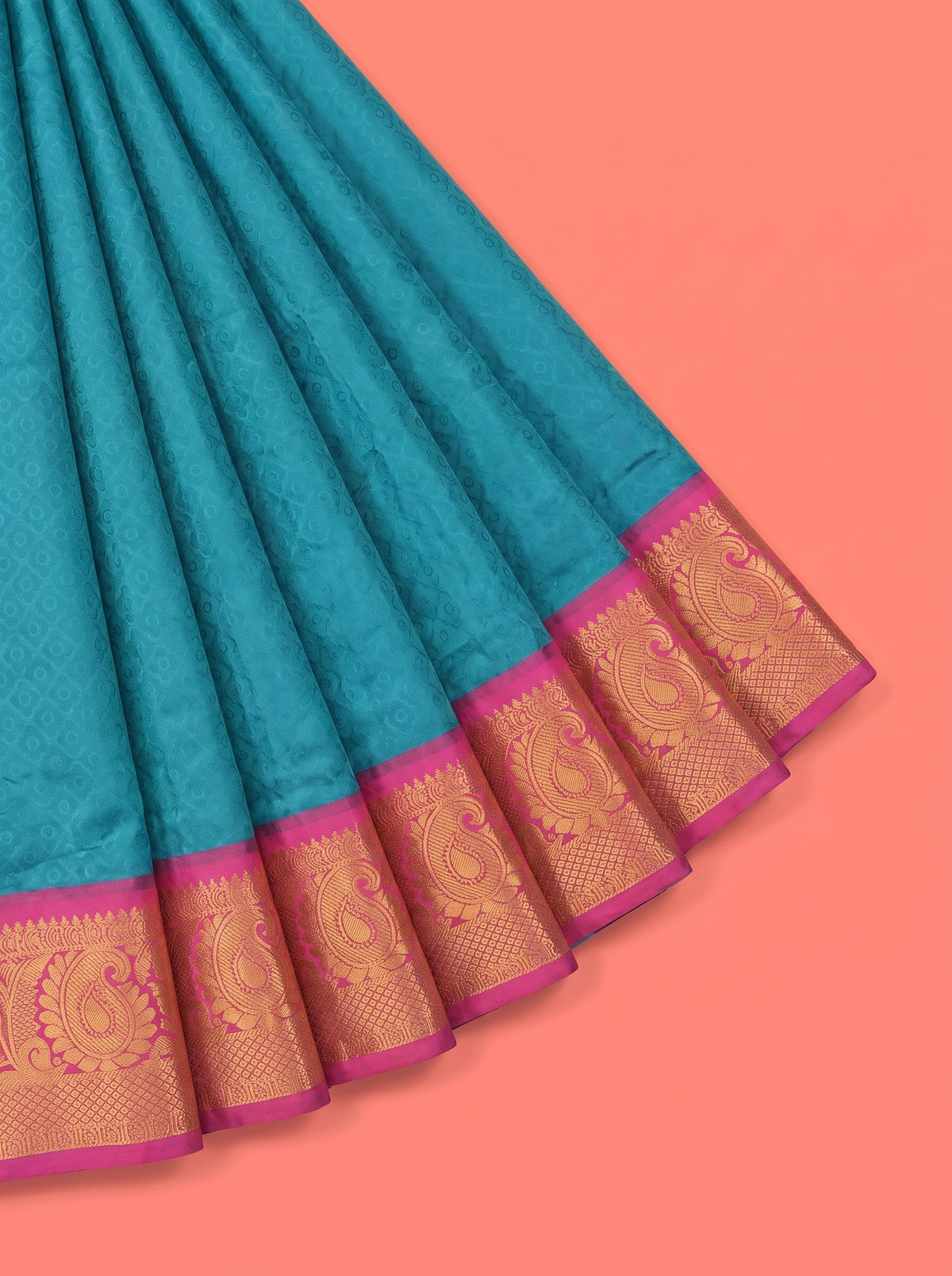 Teal Blue Bangalore Silk Saree with Magenta Floral Zari Pallu