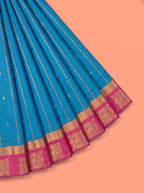 Turquoise Blue Bangalore Silk Saree with Wine Pallu and Antique Zari Temple Border