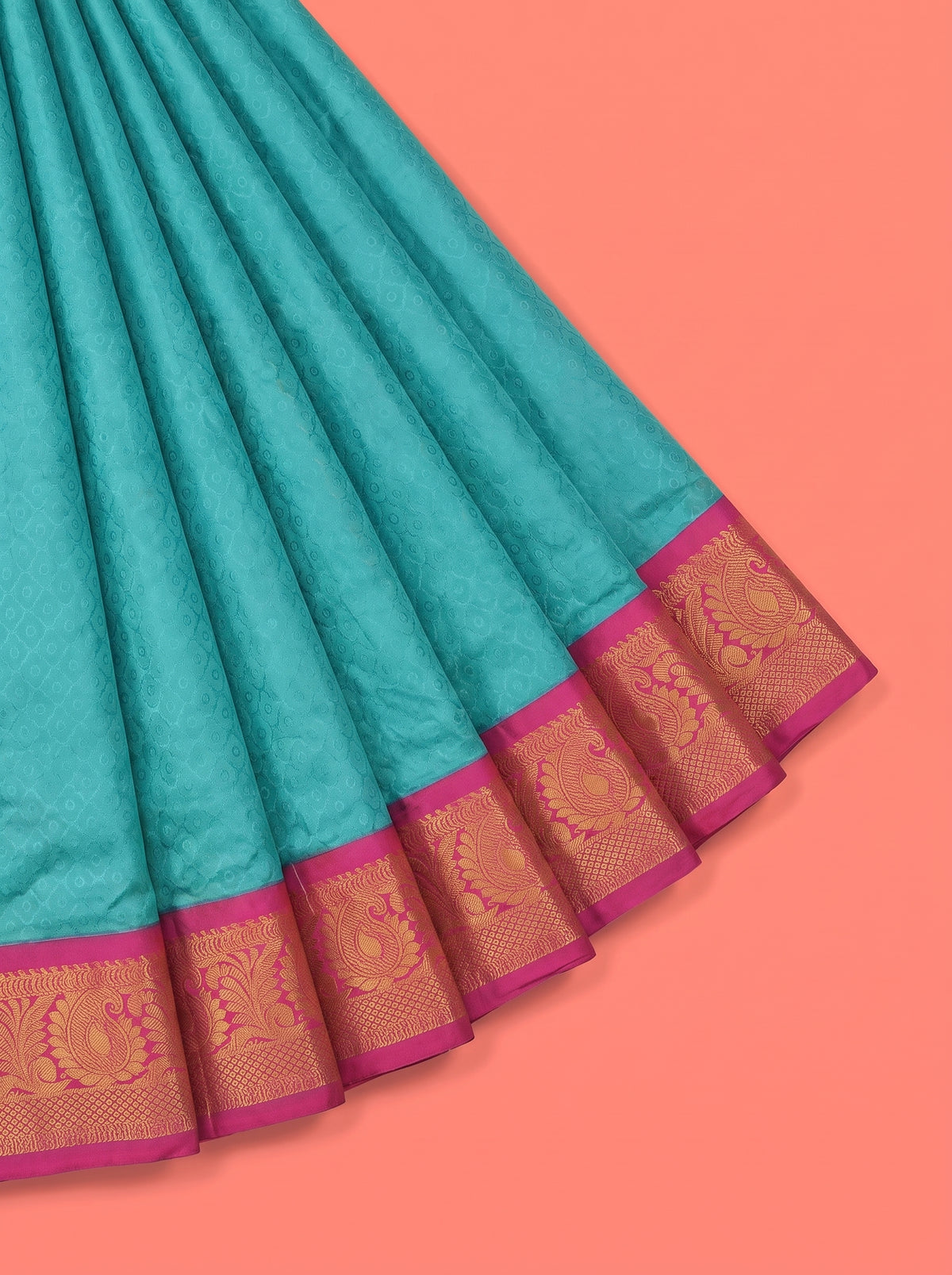 Turquoise Blue Bangalore Silk Saree with Magenta Brocade Pallu and Zari Border