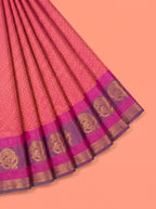 Fuchsia Pink Bangalore Silk Saree with Emerald Green Pallu and Antique Gold Zari