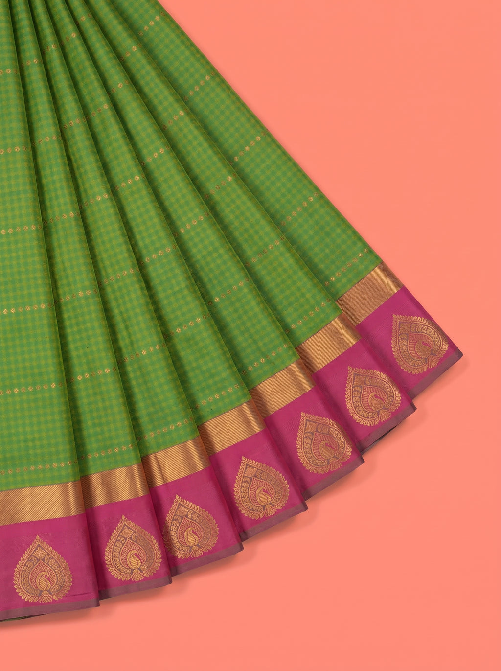 Vibrant Green Bangalore Silk Saree with Emerald Green Pallu and Magenta Zari Border