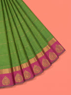 Vibrant Green Bangalore Silk Saree with Emerald Green Pallu and Magenta Zari Border