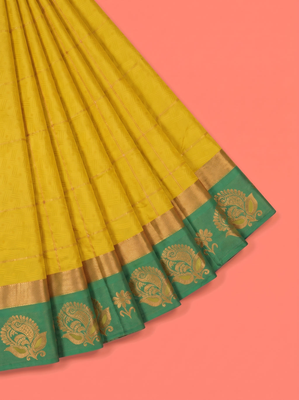 Emerald Green Bangalore Silk Saree with Mustard Yellow Pallu and Gold Zari