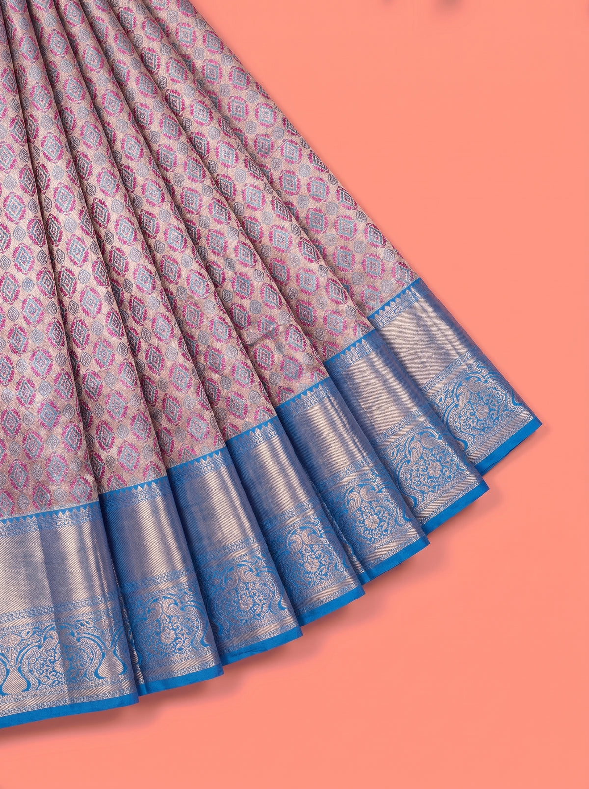 Blue Pure Tissue Silk Saree with Diamond and Floral Weave