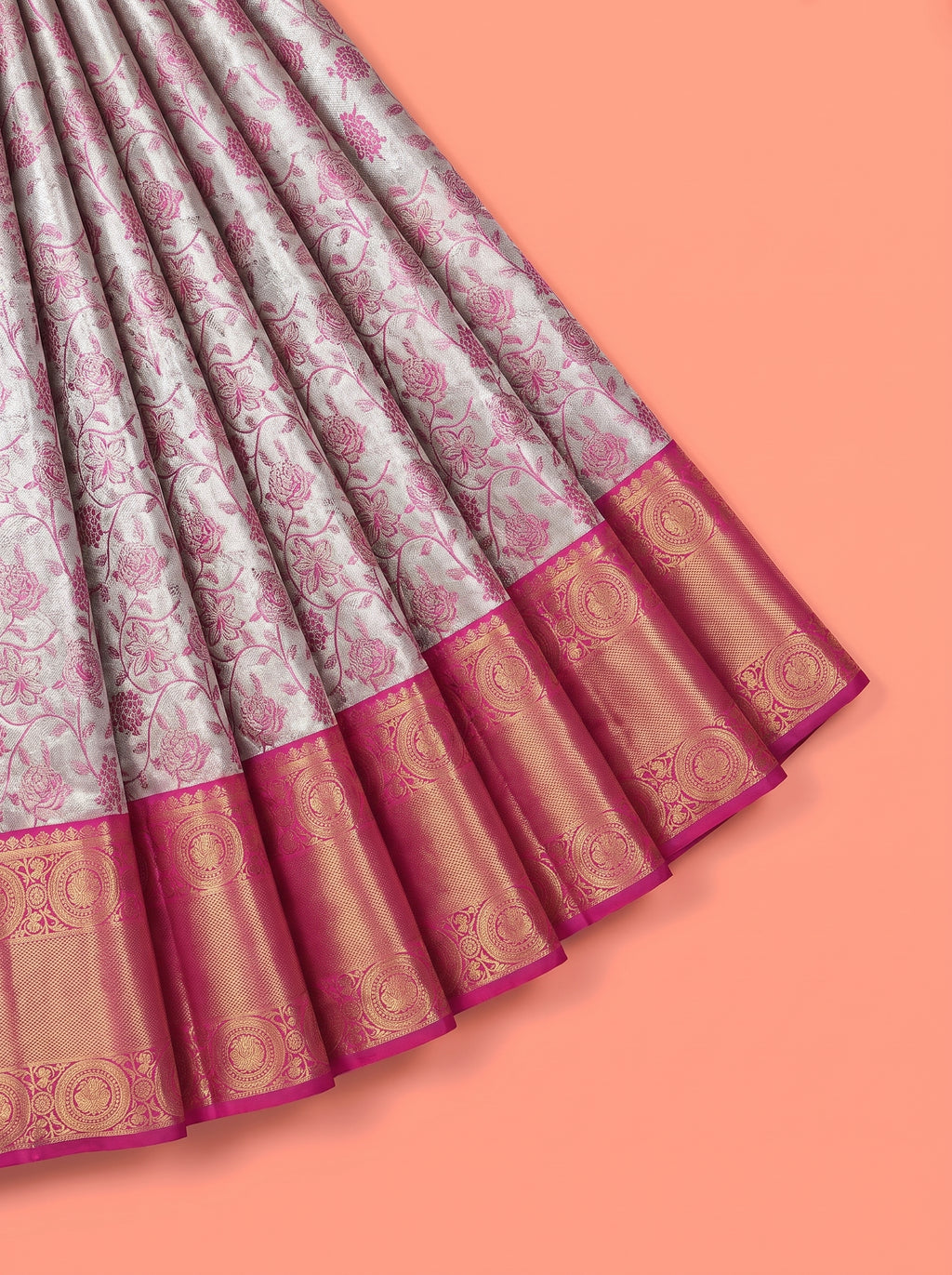 Magenta Pure Tissue Silk Saree with Intricate Floral Zari Weave
