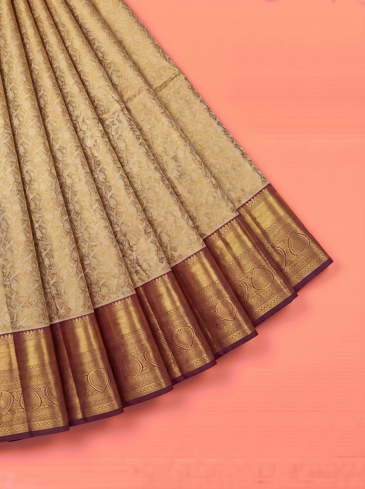 Gold Pure Tissue Silk Saree with Diamond Woven Body and Ornate Zari Pallu