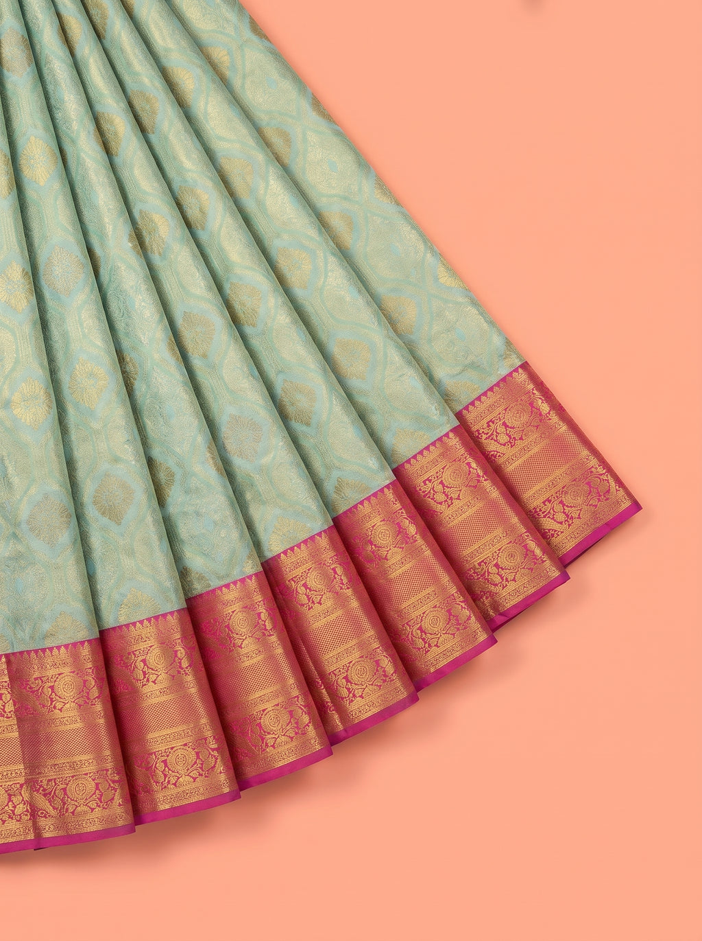 Sea Green Pure Tissue Silk Saree with Floral Zari Weave