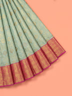 Sea Green Pure Tissue Silk Saree with Floral Zari Weave