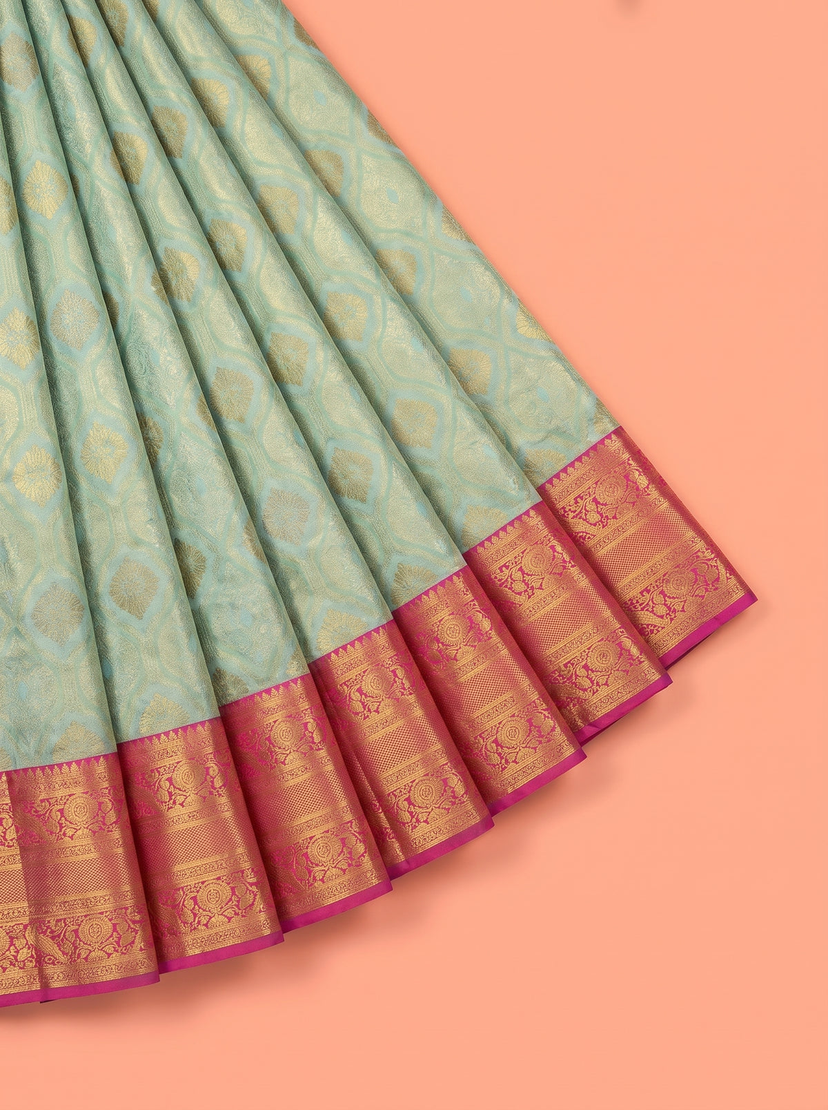 Sea Green Pure Tissue Silk Saree with Floral Zari Weave