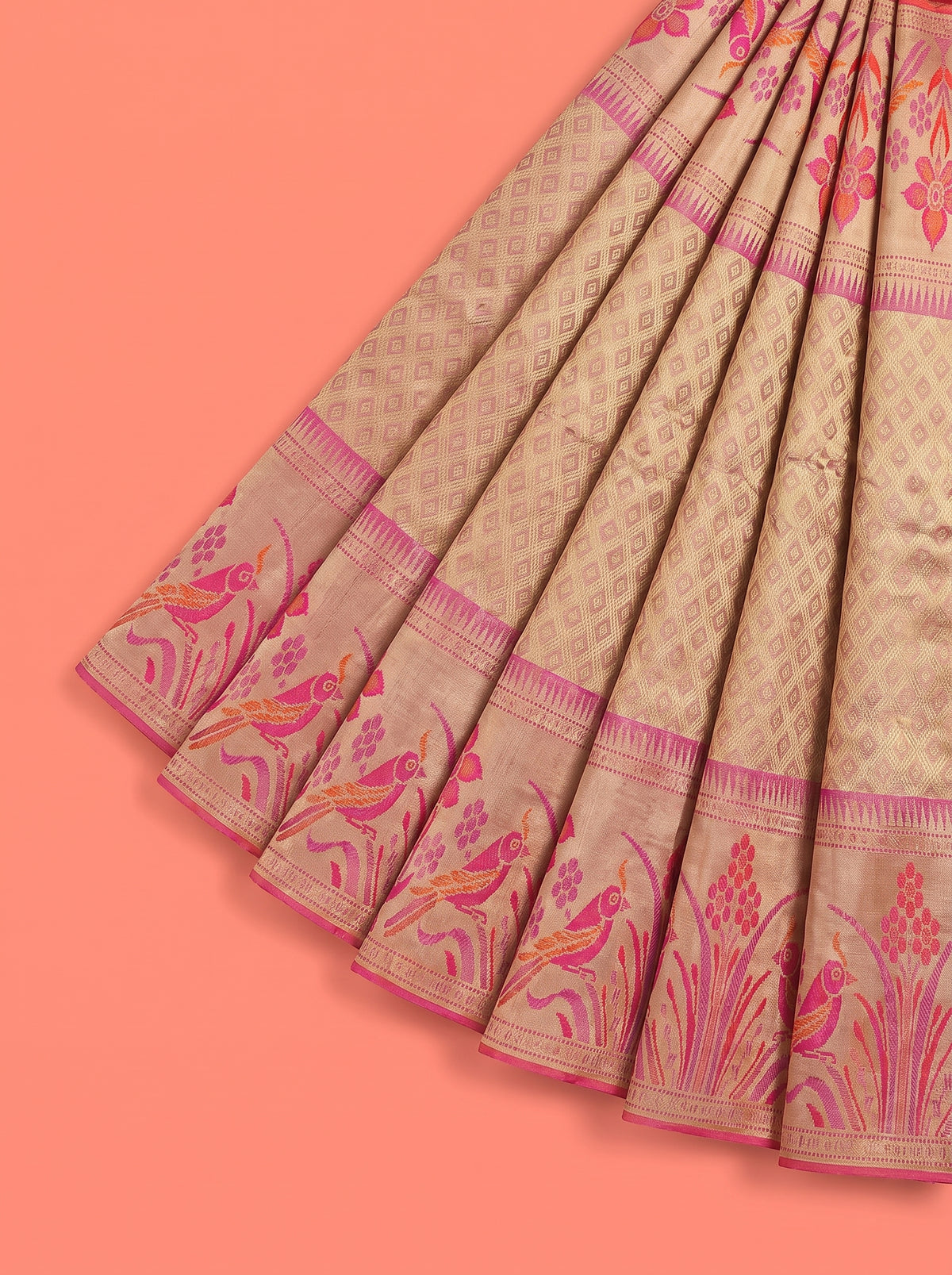 Rose Pink Pure Tissue Silk Saree with Floral Zari Weave