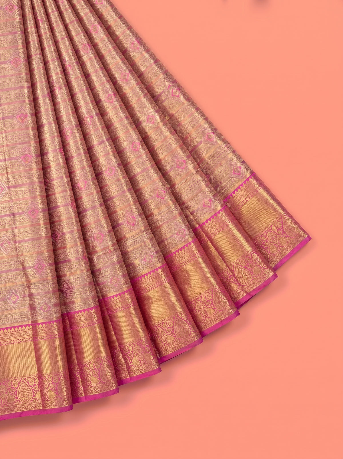 Rose Pink Pure Tissue Silk Saree with Ornate Zari Weave