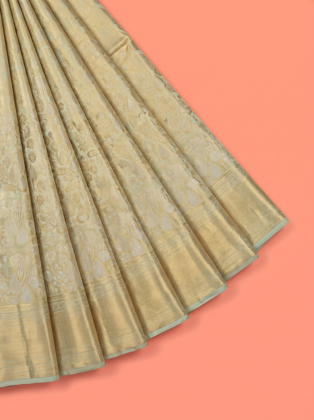Pista Green Pure Tissue Silk Saree with Chevron Zari Weave