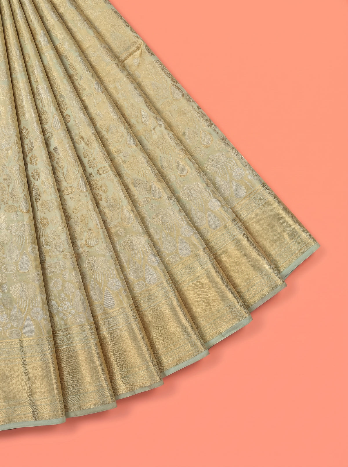 Pista Green Pure Tissue Silk Saree with Chevron Zari Weave