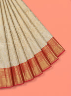 White Pure Kanchivaram Bridal Silk Saree with Floral Zari Brocade