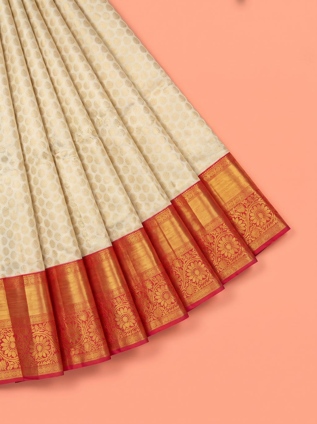 White Pure Kanchivaram Bridal Silk Saree with Floral Butta Zari Weave