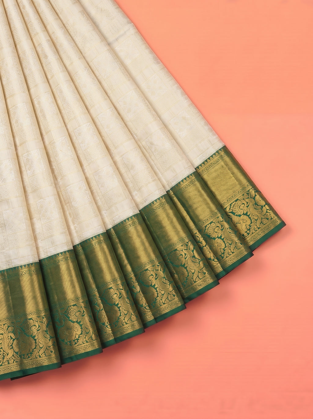 White Pure Kanchivaram Bridal Silk Saree with Gold Zari Brocade