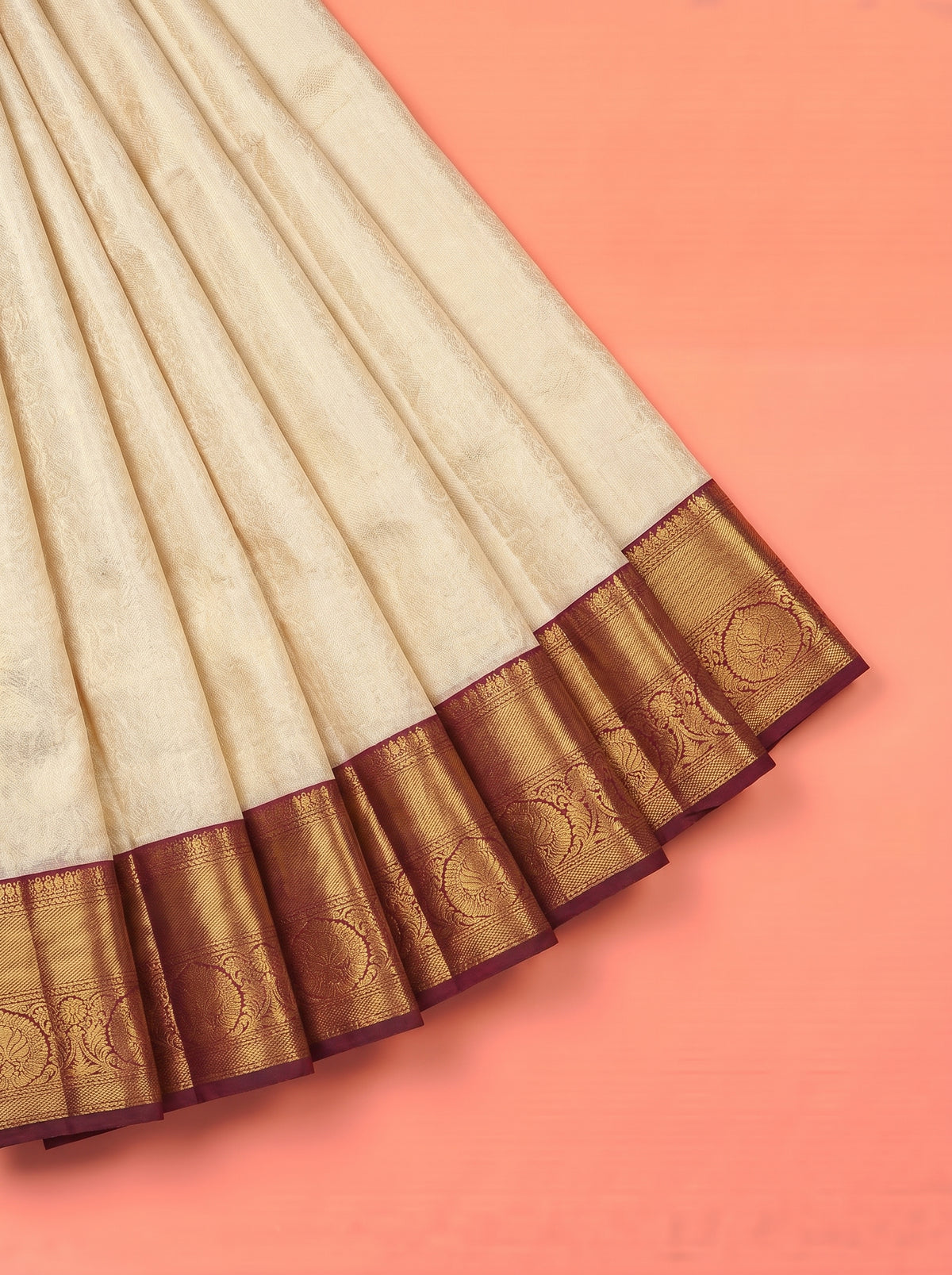White Pure Kanchivaram Bridal Silk Saree with Fine Floral Brocade