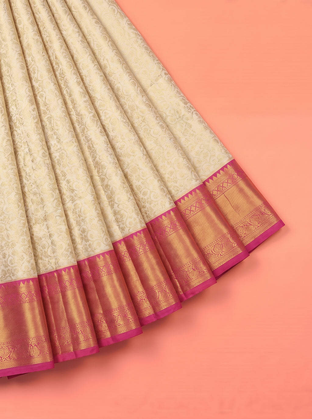 White Pure Kanchivaram Bridal Silk Saree with Floral Zari Jaal