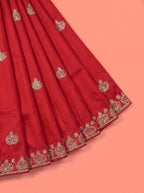 Red Fancy Saree with Gold Floral Embroidery