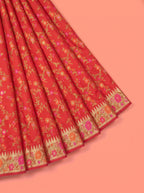 Red Banarasi Silk Saree with Multicolour Floral Jaal