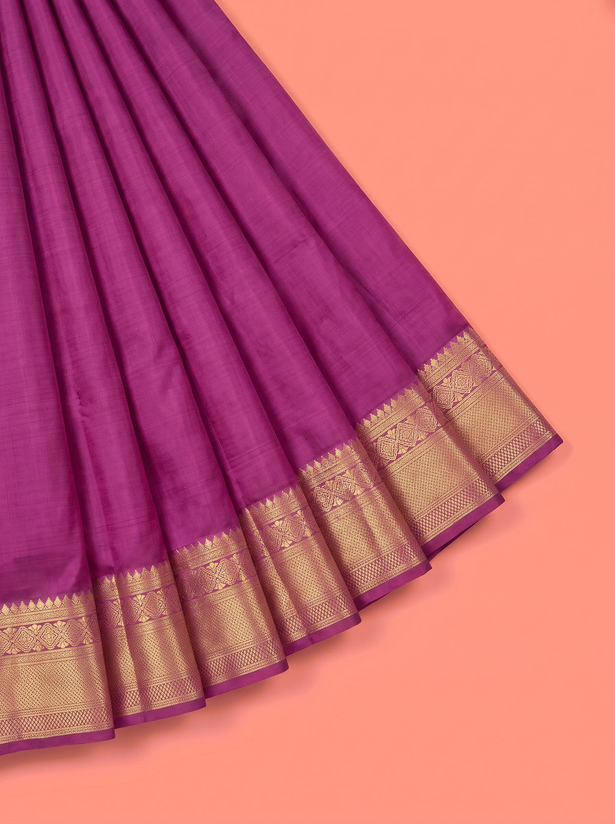 Purple Pure Kanchipuram Saree with Traditional Design Border