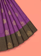 Purple Pure Kanchipuram Saree with Single Flower Motif Striped Border