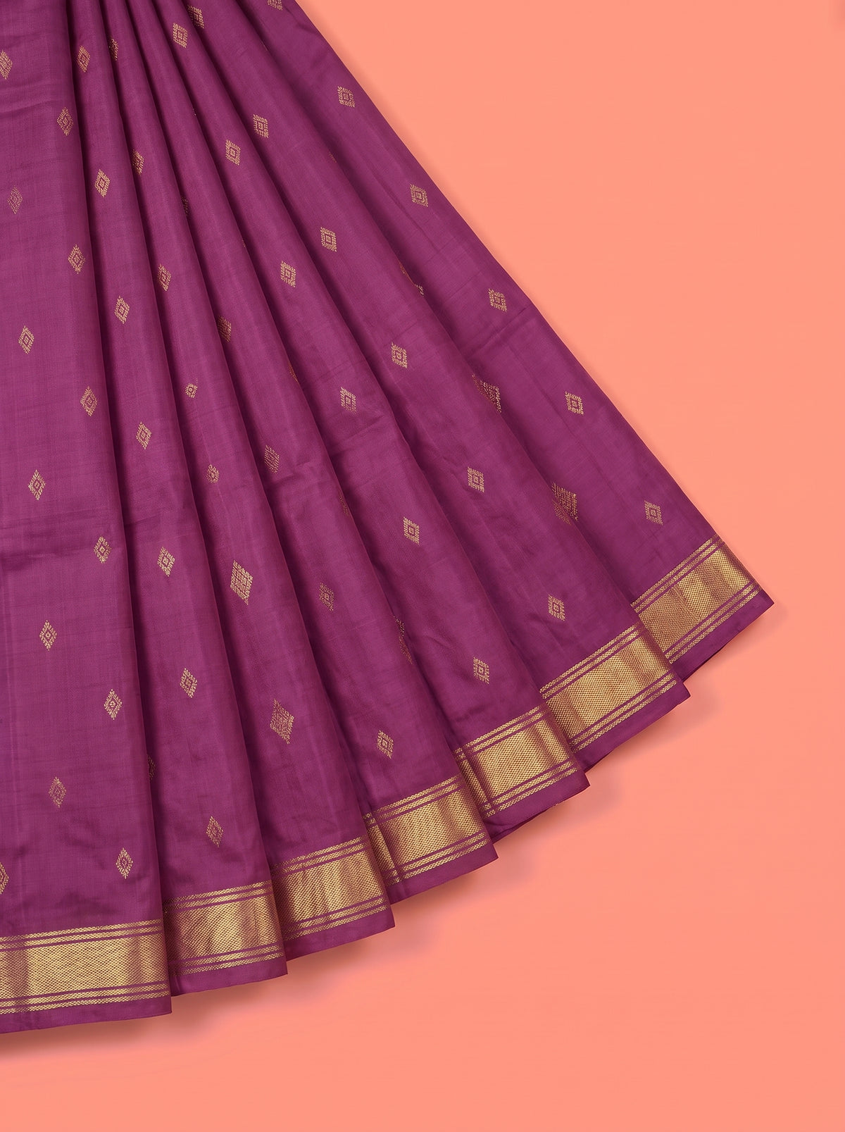 Purple Pure Kanchipuram Saree with Geometric Border Detailing