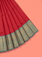 Red Semi Silk Saree with Solid Zari Border