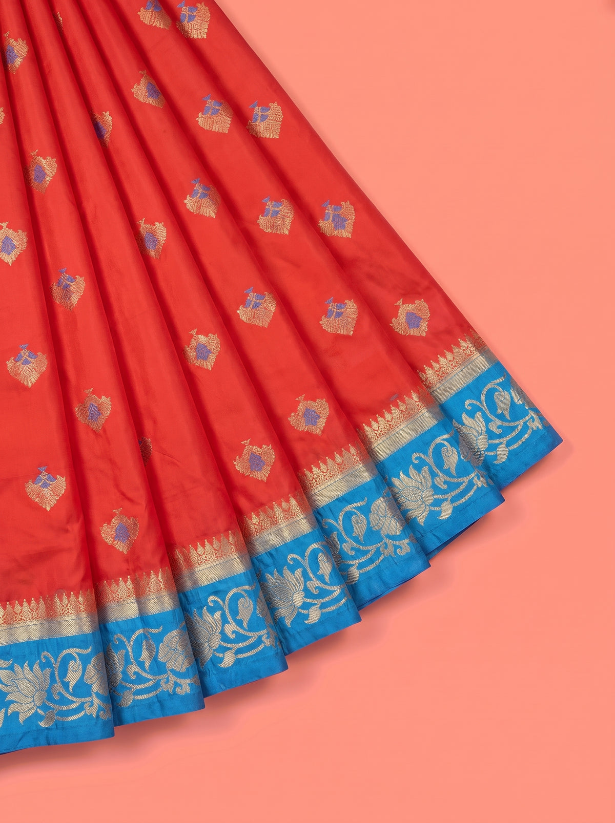 Orange Semi Silk Saree with Flower Design Border