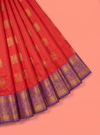 Red Semi Silk Saree with Broad Contrast Woven Zari Border