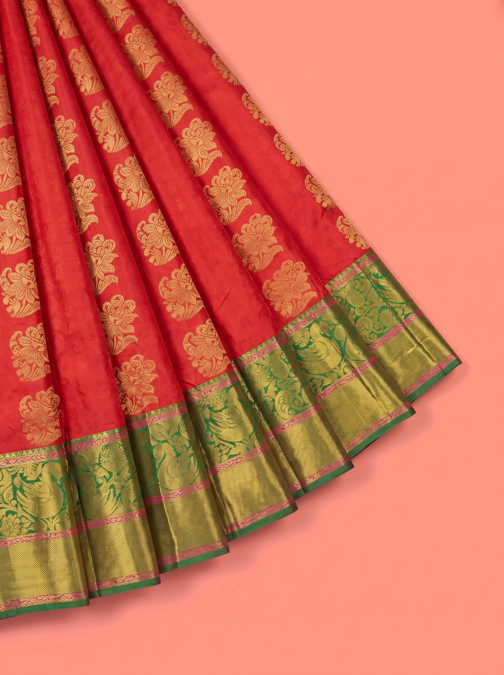Red Semi Silk Saree with Broad Contrast Wide Ornate Zari Border