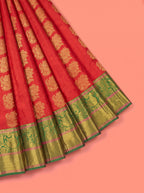 Red Semi Silk Saree with Broad Contrast Wide Ornate Zari Border