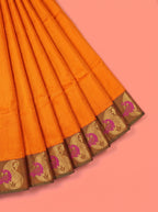 Orange Semi Silk Saree with Woven Paisley Border