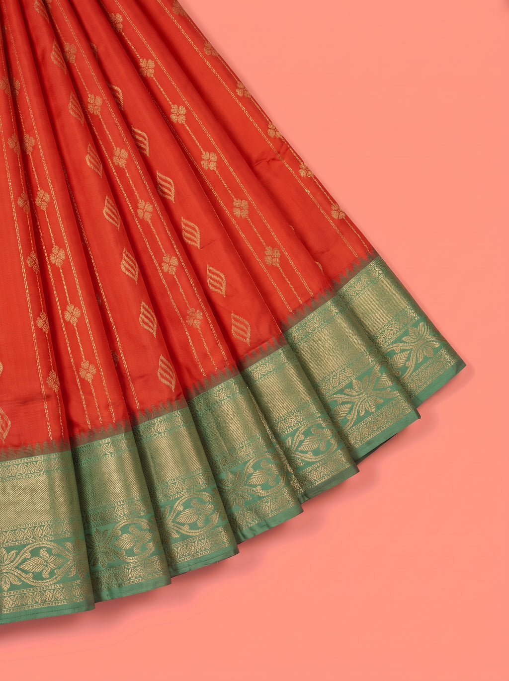 Orange Semi Silk Saree with Medium-Width Zari Floral Border