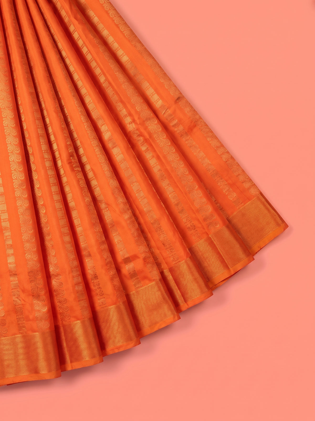 Orange Semi Silk Saree with Medium-Width Solid Zari Kaddi Border