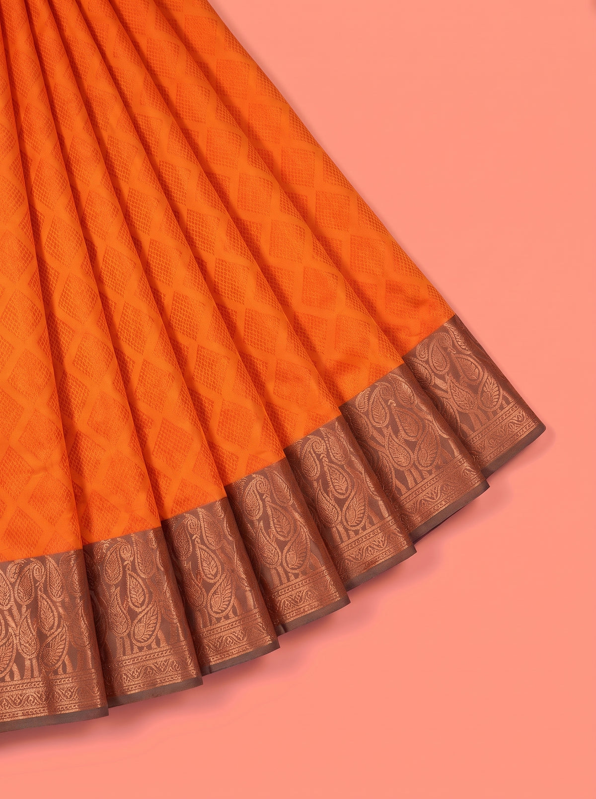Orange Semi Silk Saree with Medium-Width Contrasting Zari Border