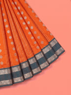 Orange Semi Silk Saree with Medium-Width Contrast Zari Wave Border