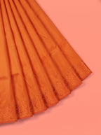 Orange Semi Silk Saree with Medium-Width Self-Design Zari Border
