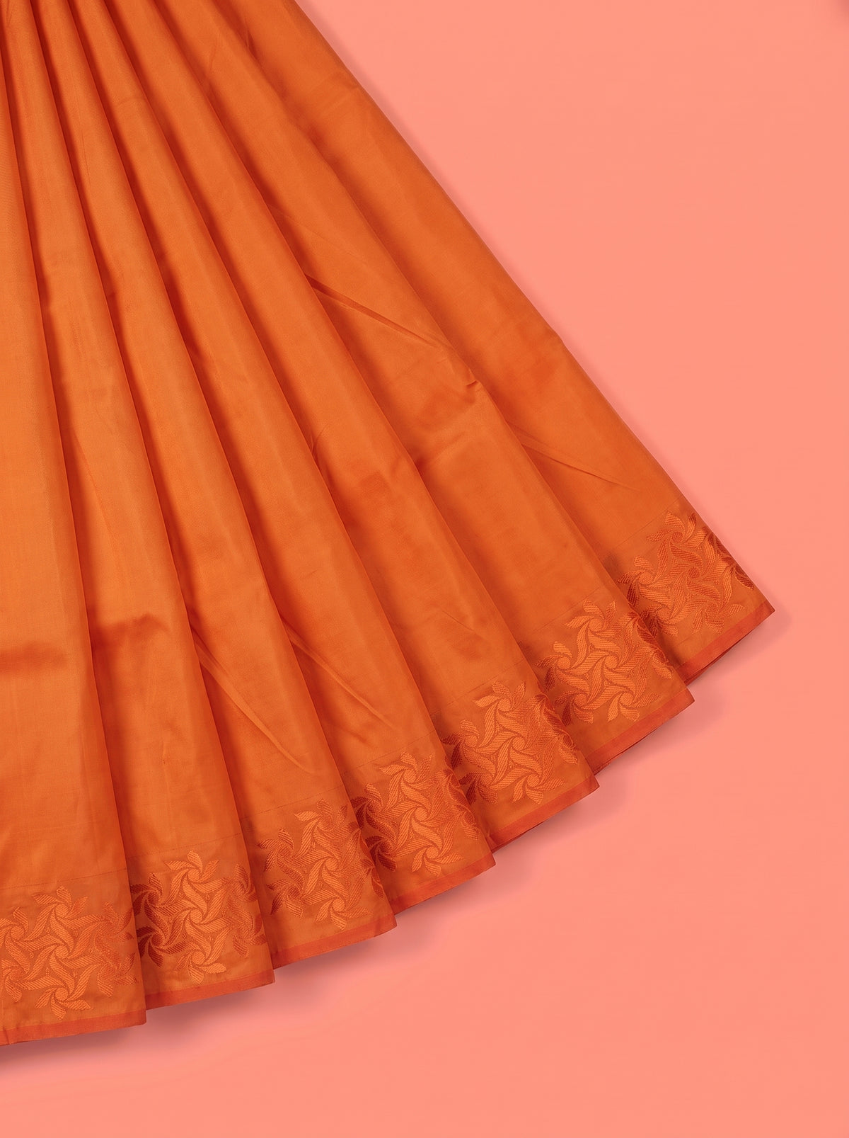 Orange Semi Silk Saree with Medium-Width Self-Design Zari Border