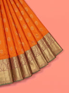 Orange Semi Silk Saree with Paisley Border and Rich Zari Weaving